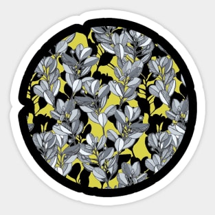 Leaf and Berry Sketch Pattern in Mustard and Ash Sticker